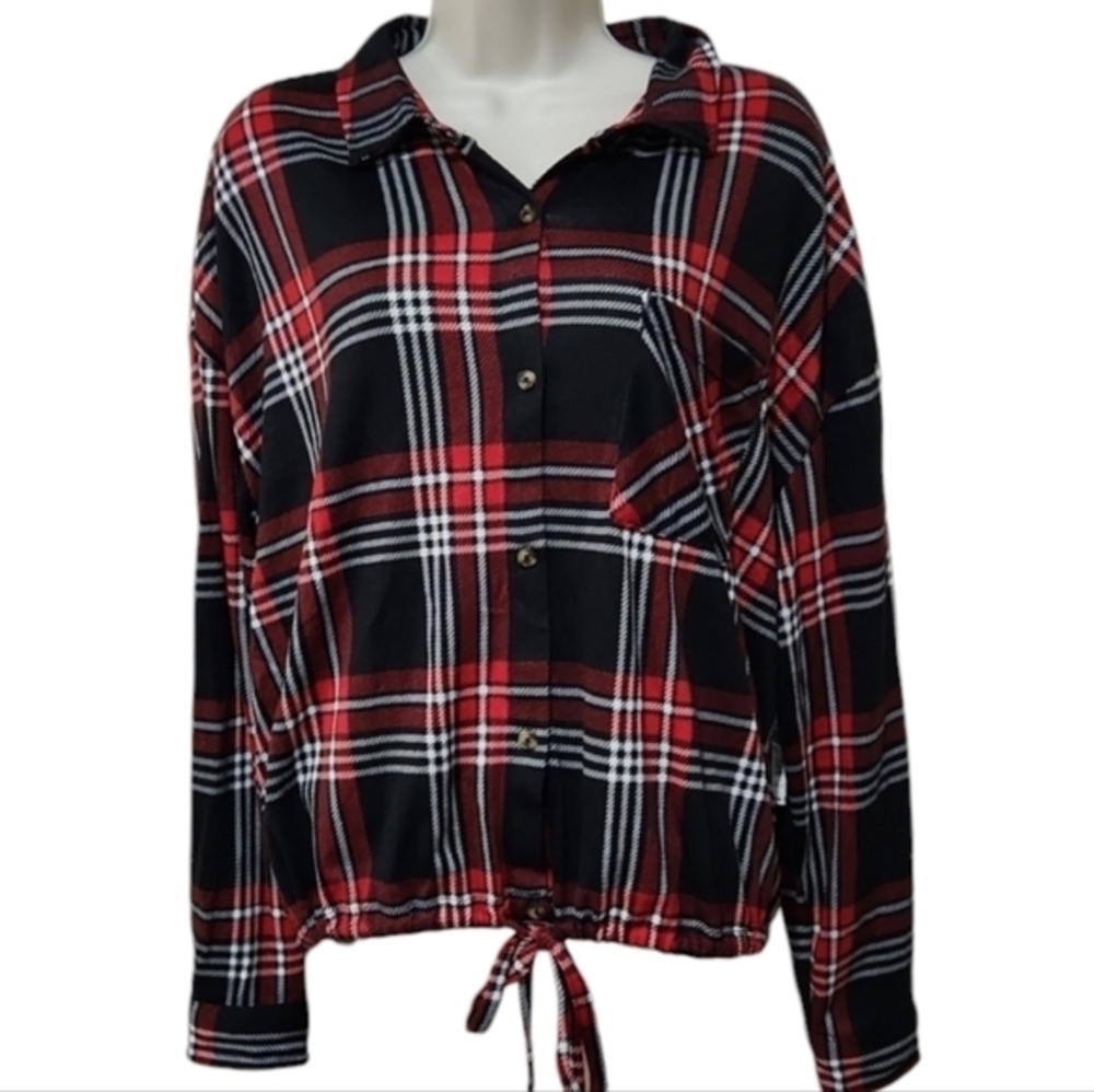 No Boundaries Knit Plaid Shirt‎ Black and Red XX-Large NWT